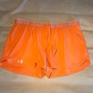 Under Armour Women's Neon Orange Athletic Shorts with Logo Waistband